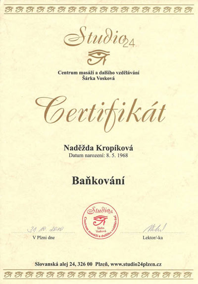 Certifikát Baňkování