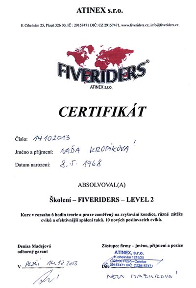 Certifikát Fiveriders 2