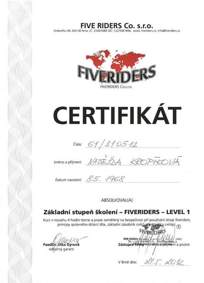 Certifikát Fiveriders