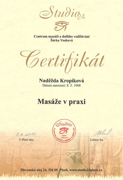 Certifikát Masáže v praxi